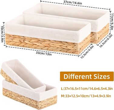 Плетений кошик для зберігання OUTBROS, кошик-органайзер для полиць, кошики для зберігання туалетного паперу, декоративна коробка з підкладкою, 2 шт., водяний гіацинт