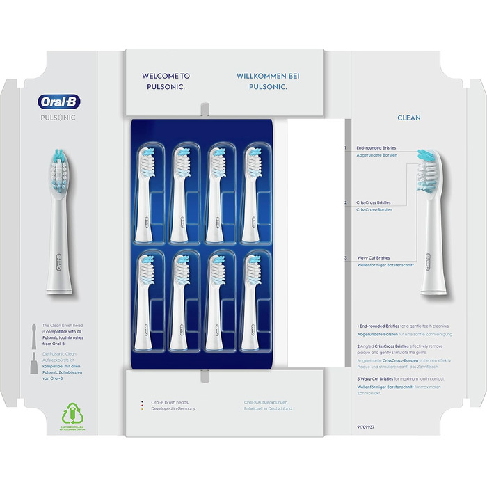 Щітки Oral-B Pulsonic Clean для звукових зубних щіток, 8 шт. , насадка для зубної щітки Oral-B, упаковка, сумісна з поштовою скринькою