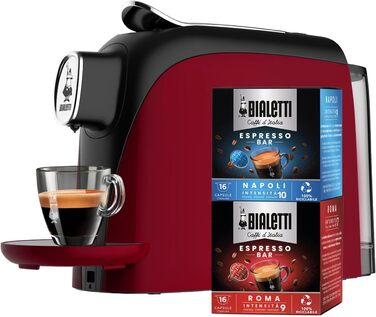 Кавоварка еспресо Bialetti Mignon включає 32 капсули, працює виключно Капсули, Червоний Міньйон32 Капсули Червоний