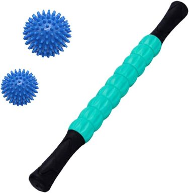 Ультрапортативний масажер Deep Massage Roller, з 2 масажними кульками, для масажу тригерних точок, Fascia Roller з ручкою ідеальний, для початківців (зелений)