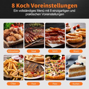 Аерофритюрниця CROWNFUL 6.2 л, електрична безмасляна плита XXL аерофритюрниця 8 в 1, фритюрниці з сенсорним РК-екраном і 8 попередніми налаштуваннями, точне регулювання температури, кошик з антипригарним покриттям середній