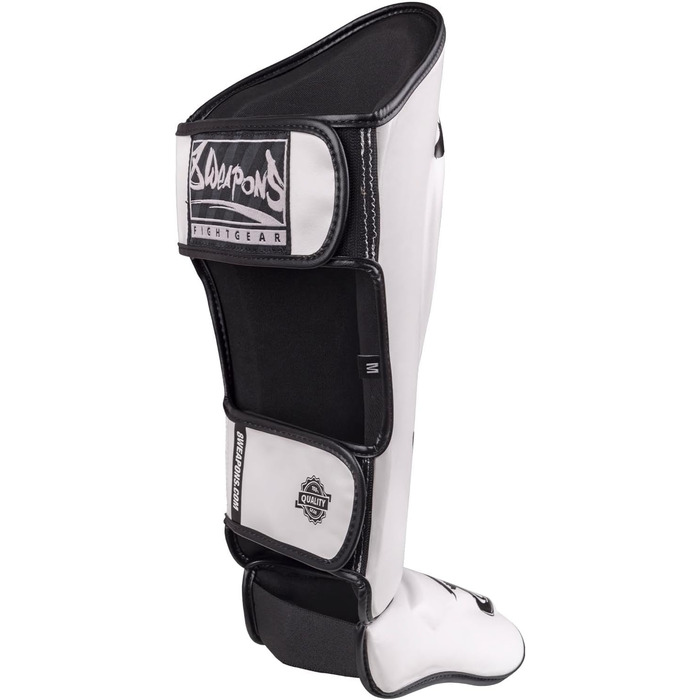 ВИДОВІВ ЗБРОЇ Щитки для гомілок Unlimited 2.0, біло-чорні, для тренувань та змагань, високоякісна синтетична шкіра та ідеальна амортизація, муай-тай, K1, MMA, карате та кікбоксинг, 8