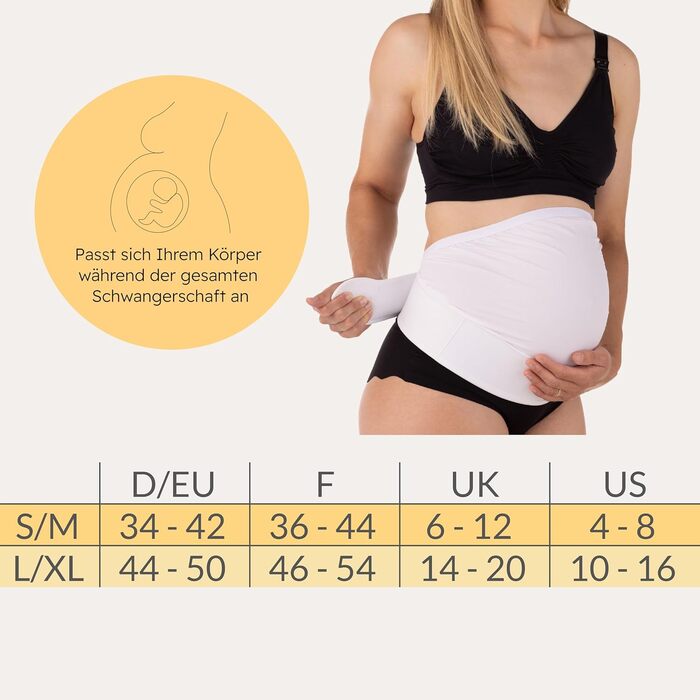 Регульований пояс для вагітних Carriwell Deluxe Еластичний, дихаючий пояс для живота Полегшення болю в спині Максимальна підтримка, комфортний, росте разом з вашим животом, L/XL Білий L/XL