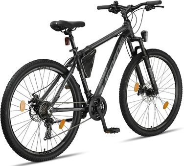 Гірський велосипед Licorne Bike Effect Premium з алюмінієвими дисковими гальмами, для хлопчиків і дівчаток, 21 швидкість, чорний/антрацит (2 дискові гальма), 29,0 дюймів