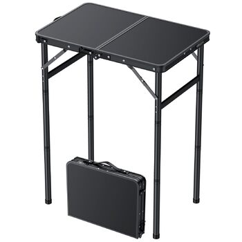 Стіл для кемпінгу JiGiU 60x40 см, складний, з 3 регулюваннями висоти 27 см/51 см/74 см, алюмінієвий каркас, компактний гриль-стіл для саду, кухні, пікніка, використання в приміщенні та на вулиці, стіл-валіза (чорний)