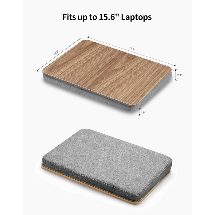 Стіл для ноутбука з подушкою, портативний столик для ліжка, сумісний з ноутбуками до 15,6 дюймів (39,6 см), підставка для ліжка, дивана та килима, підставка для книг, планшетів та графічних планшетів, темне коричневе дерево