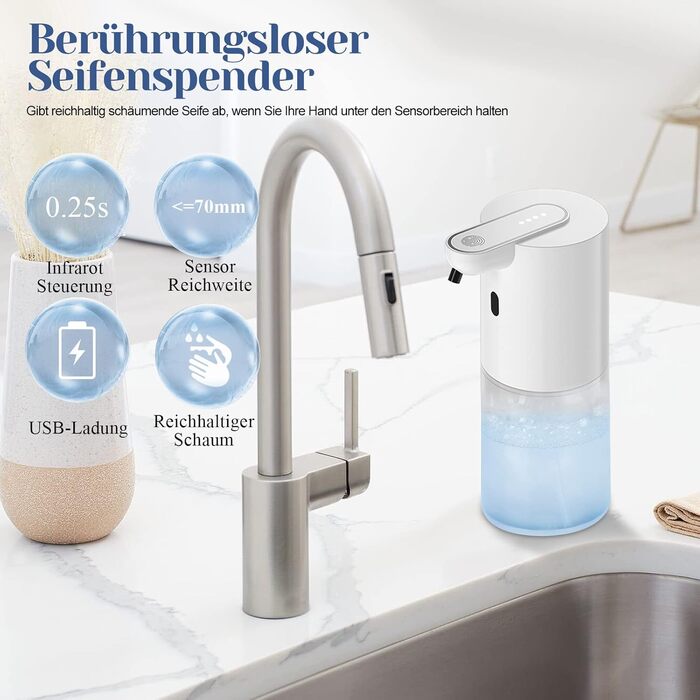 Автоматичний дозатор мила, настінний електричний безконтактний сенсорний дозатор мила HOHAOO 400 мл для кухні, офісу, школи, готел