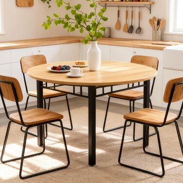 Круглий обідній стіл Mingone для 4 осіб, круглий обідній стіл 100 см, кухонний стіл з дерев&39яною стільницею, круглий стіл під дуб з металевими ніжками для вітальні, балкону, їдальні