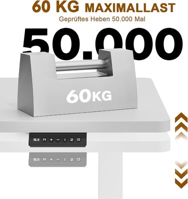 Стіл Flamaker з регульованою висотою, повна стільниця 110 x 53 см, електричний стіл, регульована висота для роботи сидячи та стоячи, комп&39ютерний стіл з функцією пам&39яті, стіл для роботи стоячи, білий, 110 x 53 см
