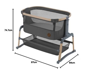Дитяче ліжечко Maxi-Cosi Iora Air, тумбочка, дихаюча сітчаста тканина, регульована висота, з матрацом, екологічно чисте, підходить з народження, 06 місяців/макс. 9 кг, колір Graphite FR