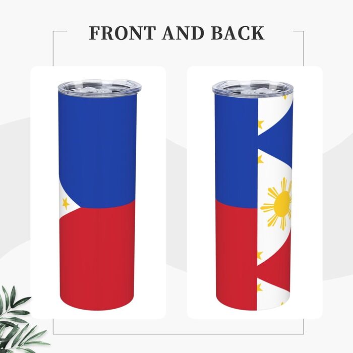 Кухоль з прямою трубочкою, дизайн прапор Філіппін, друкований, дорожній кухоль, підходить для кемпінгу, офісу та дому, 590 мл