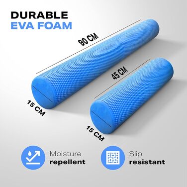 Ролик для йоги POWRX синього кольору 90 x 15 см - ролик для пілатесу, поролоновий ролик, тренування фасцій, ролик для самомасажу