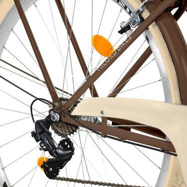 Жіночий міський велосипед MILORD Comfort з металевим кошиком, вінтажний, голландський, 26 дюймів, 28 дюймів, 7 швидкостей, коричнево-кремові шини, 28 дюймів