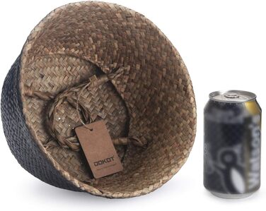 Кошик з морської трави, квітковий горщик, натуральний кошик, плетений кошик для білизни з ручкою для зберігання рослинних іграшок (чорний) Чорна найширша частина 32 x 28 см