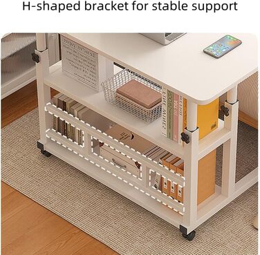 Мобільний комп&39ютерний стіл, портативний офісний стіл на колесах, стіл з регульованою висотою, офісний стіл для студентів та працівників, 80x40x60-90 см (чорний)