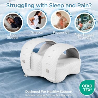 Подушка для колін для тих, хто спить на боці Ортопедична подушка для ніг для безболісного сну Ергономічна опорна подушка з в&39язкопружної піни з ефектом пам&39яті Дихаючий чохол (білий)