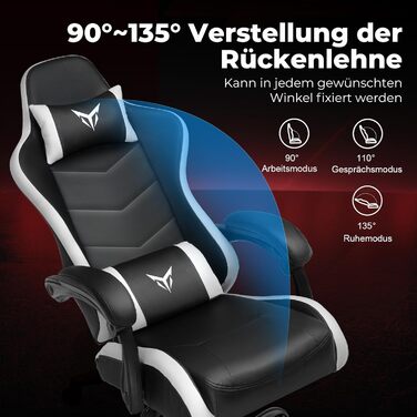 Ігрове крісло GTPLAYER, ергономічне офісне крісло, регульований підголівник та поперекова опора, ігрове крісло, білий колір