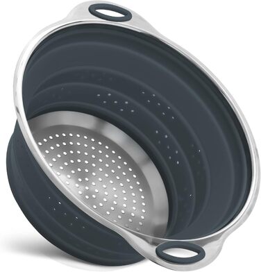 Сито для макаронів Ситечко з нержавіючої сталі та силікону Кухонне ситечко Складний сушарка Термостійкий та компактний сірий