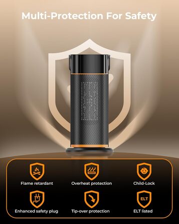 Енергозберігаючий електричний вентилятор-обігрівач - тихий керамічний вентилятор-обігрівач PTC потужністю 2000 Вт, 4-швидкісний нагрів, таймер 9 годин, пульт дистанційного керування, режим ECO, коливання 70, захист від перегріву та перекидання, чорний