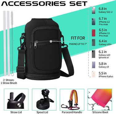 Пляшка для води з нержавіючої сталі об'ємом 1,8 л - з паракордовою ручкою, соломинкою та кришкою з автоматичним відкриванням, напл