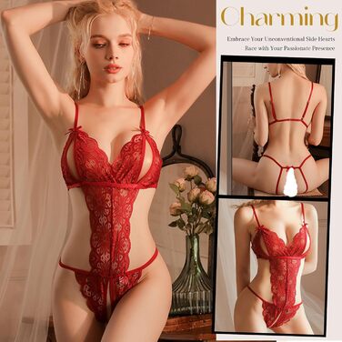 Сексуальний комплект білизни з підв’язками OhYeahLady, відкритий, великі розміри, червоний