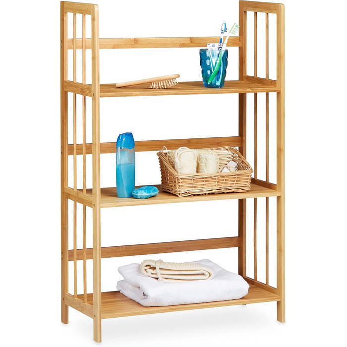 Окремостояча полиця Relaxdays з бамбука та дерева, 3 полиці, ВxШxГ 88 x 55 x 26 см, полиця для ванної кімнати, полиця для взуття, бамбукова полиця, натуральний коричневий колір