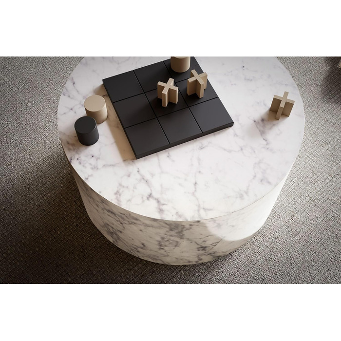 Кавовий столик FineBuy MONOBLOC 60x60x30 см, круглий дизайнерський стіл для вітальні, сучасний білий диванний столик