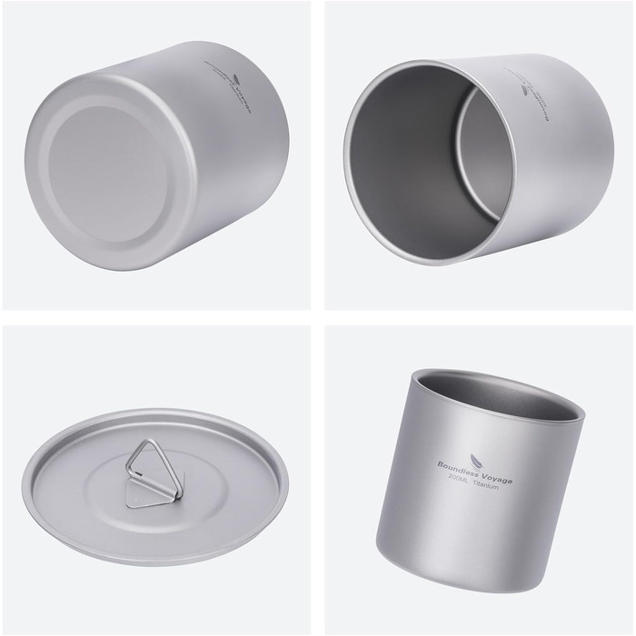 Титанова кружка iBasingo 300 мл, чашки з подвійними стінками та кришкою, надлегкі штабельовані металеві чашки для чаю та кави, міцні портативні напої для кемпінгу, подорожей та щоденного використання на свіжому повітрі Ti3242D 300 мл Ti3242d