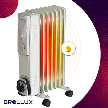 Електричний масляний обігрівач Brollux 1500 Вт, масляний радіатор, електричний обігрівач 7 ребер, портативний електричний нагрівальний елемент, нагрівальний пристрій, термостат, масляний обігрівач