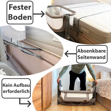 Приліжкове ліжечко Baby Comfortly з колесами Складане та регульоване по висоті (5 рівнів), дихаюче, підходить від 0 місяців до 9 кг, в комплекті матрац, простирадло та сумка не потрібно збирати (колір дерева)