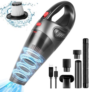 Акумуляторний ручний пилосос URAQT, 4 в 1 8500PA Легкий акумуляторний 120 Вт автомобільний пилосос Зарядка від USB з миючим фільтр