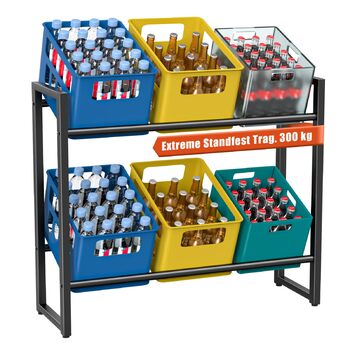 Стелаж для напоїв на 6 ящиків, вантажопідйомність 300 кг, металевий стелаж для напоїв, стелаж для ящиків з регульованими по висоті пластиковими ніжками, компактний тримач для напоїв, чорний