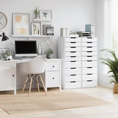 Білий комод з 9 шухлядами, вузький комод, високий комод для спальні, вітальні, офісу, коридору, 45 x 40 x 124 см