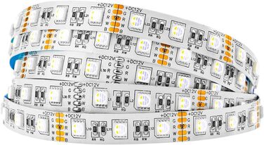 Теплий білий (2700K-3000K) 4 кольори в 1 Світлодіод 5м 60 світлодіодів/м Багатобарвна світлодіодна стрічка IP65 Силіконове покриття Водонепроникна біла друкована плата DC12V для прикраси інтер'єру (RGBтеплий білий 4 кольори в 1, IP 30), 5050 RGBW RGB