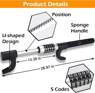 Замок керма Turnart з 5-значним кодом Розблоковано 100000 видів комбінацій кодів Відповідний універсальний протиугінний пристрій для фургона, легкового автомобіля, позашляховика, вантажівки, вантажівки, важкого автомобіля, безпеки автомобіля