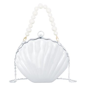 Клатч-розкладачка Морська Раковина з акрилу, з перлинною ручкою-ланцюжком. Вечірня сумочка для весілля, косплею, на плече або через плече, сріблястий.