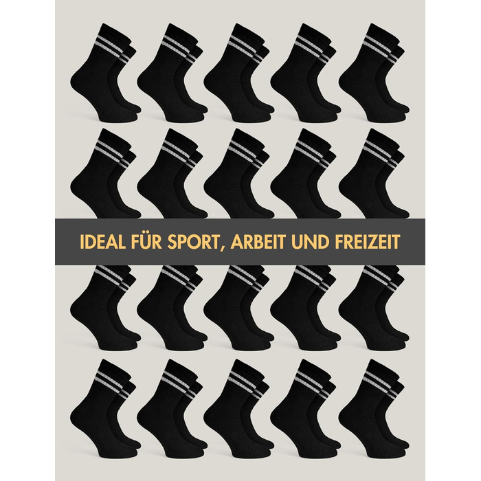 Тенісні шкарпетки Basic Treasure, 20 пар, чоловічі та жіночі, бавовняні спортивні шкарпетки, дихаючі, тенісні круглі шкарпетки, розмір 43-46, чорні