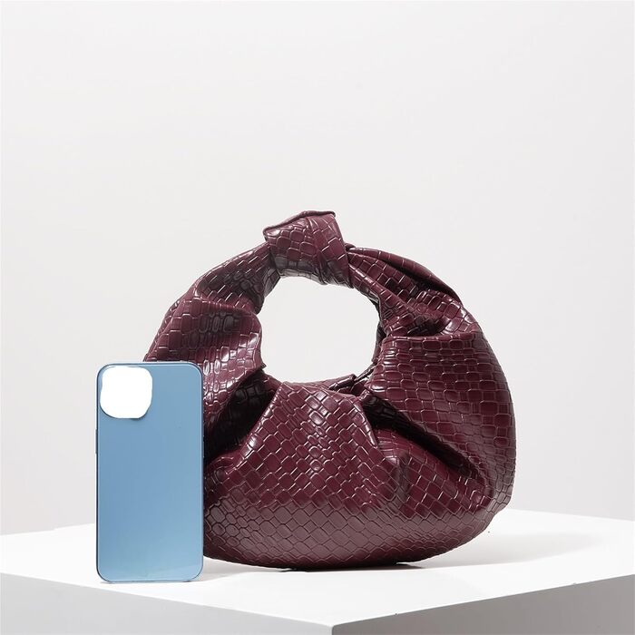 Ретро-сумочка з екошкіри з плетеним візерунком, декоративна напівмісячна сумка з вузлами, сумка Хмарка з плісе, елегантна вечірня сумка для подорожей та вечірок (Кава)