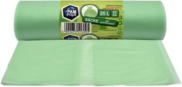 Мішки для біовідходів 35 л - 100 шт. - Компостовані сміттєві мішки - 5 рулонів - Біологічні, стійкі до розривів мішки для органічних відходів, контейнерів для залишкових відходів, кухні, офісу, вітальні