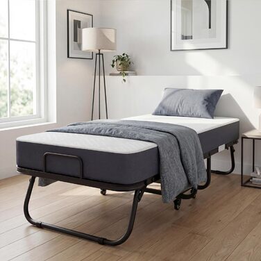 Розкладне ліжко (вкл. матрац з піни з ефектом пам&39яті товщиною 13 см), Розкладне гостьове ліжко, Для дорослих 90 x 200 см, Металевий розкладний каркас, Посилена металева сітка, Вантажопідйомність 250 кг 90X200 см