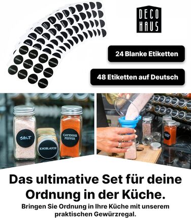 Підставка для спецій Deco haus, настінна та настінна З БАНКАМИ ДЛЯ СПЕЦІЙ ТА ЕТИКЕТКАМИ - Органайзер для спецій - Підставка для спецій, Підвісна система зберігання спецій, Банки для спецій з полицею, Чорний - Набір з 12 предметів