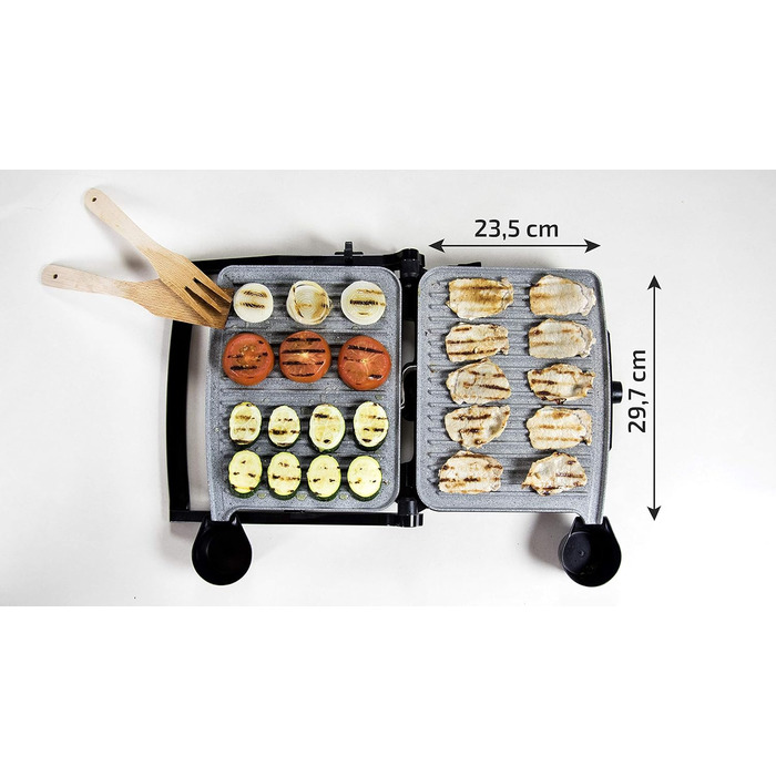 Електричний гриль, антипригарне покриття RockStone, відкривання на 180, регулювання по висоті, варильна поверхня 30 х 23,5 см, 2000 Вт, нержавіюча сталь і пластик, 2000.