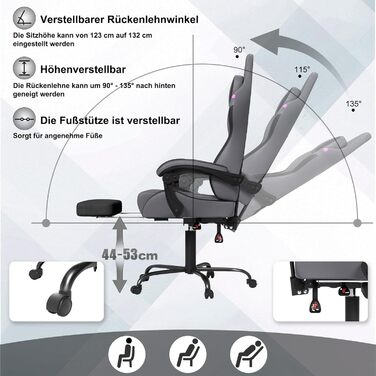 Ігрове крісло YHome, офісне крісло, регульоване по висоті, з підголівником, вібраційним масажем, поперековою подушкою, підставкою для ніг та підлокітниками, ергономічне ігрове крісло, велюрове покриття (чорнийсірийфіолетовий)