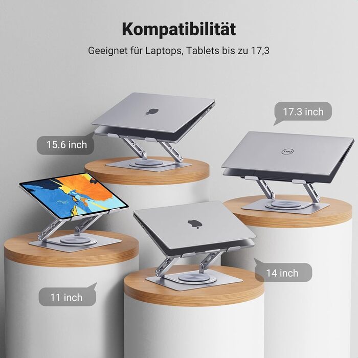 Підставка для ноутбука UGREEN 360 обертання, регульована висота, складна, ергономічна, з вентиляцією, сумісна з MacBook, Air, Pro та іншими ноутбуками 10-17.3, сіра