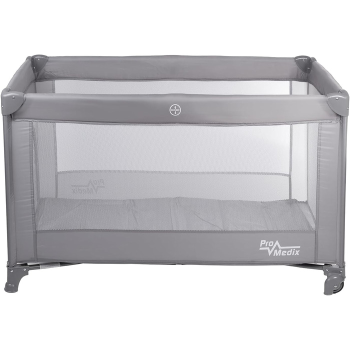 Складане дитяче ліжечко-переноска PR-803 з сумкою та боковим входом, підходить для немовлят та малюків, 2 колеса, 125x65x74 см (сіре)