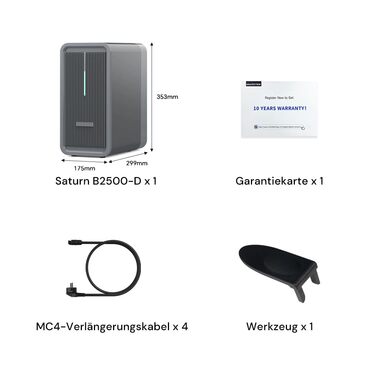 Балконна електростанція Marstek B2500 з накопичувачем 0 ПДВ, сонячний акумулятор LiFePO4 ємністю 2240 Втгод, 2 MPPT, максимальна вхідна потужність сонячних панелей 1600 Вт та вихідна потужність постійного струму 800 Вт, керування через додаток, IP65, Plug