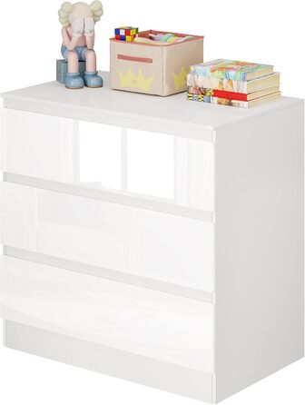 Пеленальний столик WOLTU з пеленальною стільницею, комод з 3 шухлядами, пеленальний столик з тихими металевими напрямними та захистом від перекидання, 86 см для поперекової підтримки, білий