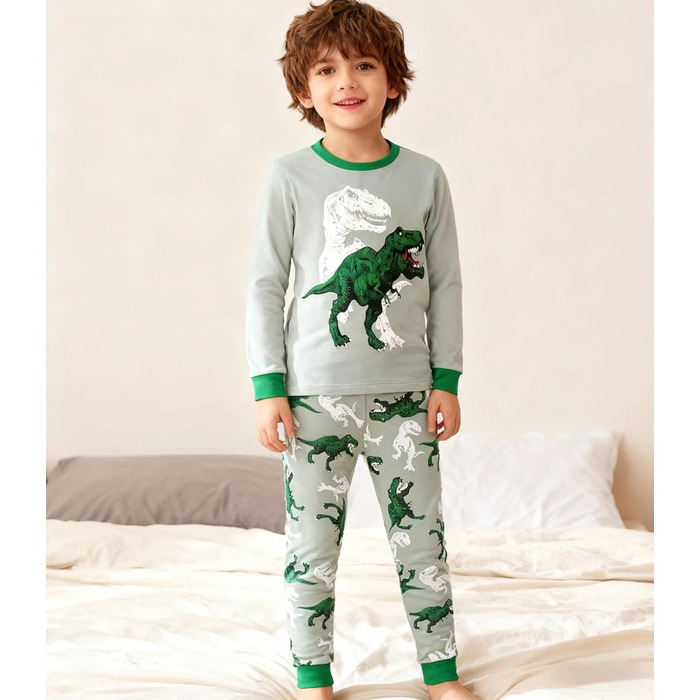 Піжами для хлопчиків з динозаврами, комплект піжами з довгими рукавами, дитячий бавовняний зимовий нічний одяг, розміри 98, 104, 110, 116, 122, 128, 134, викрійка 4, 8-9 років