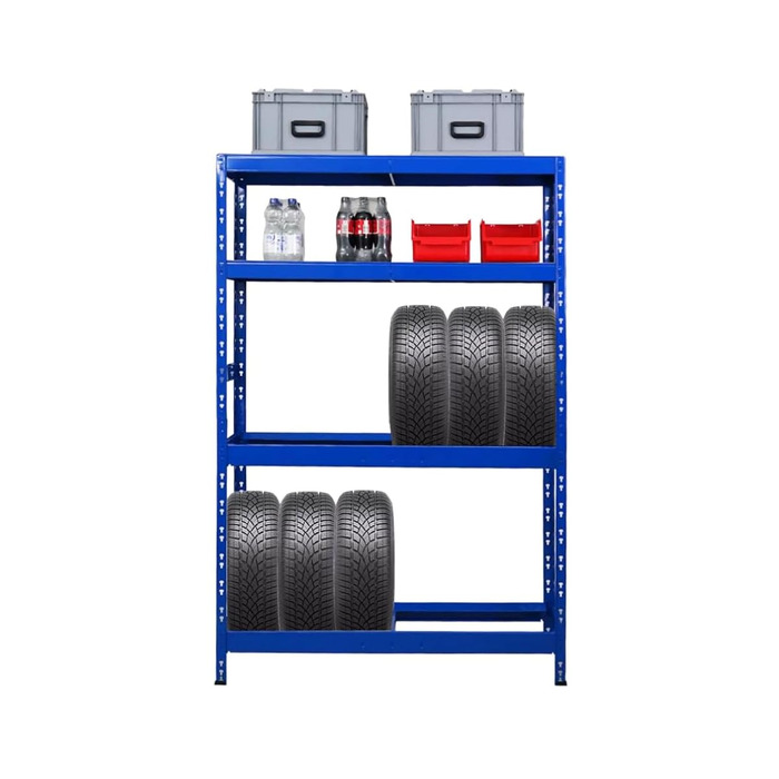 Стійка для шин PROREGAL Tiger ВxШxГ 180x120x40 см До 12 шин на 2 рівнях 2 полиці Синій Полиця для майстерні, полиця для зберігання, полиця для підвалу 12 шин 2 полиці Синій