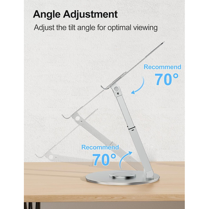 Підставка для ноутбука з регульованою висотою та поворотною базою на 360, ергономічна підставка для ноутбука, збільшувач висоти для робочого столу, стійка для ноутбука для роботи стоячи, сумісна з MacBook Pro та ноутбуками 1017 дюймів, срібляста